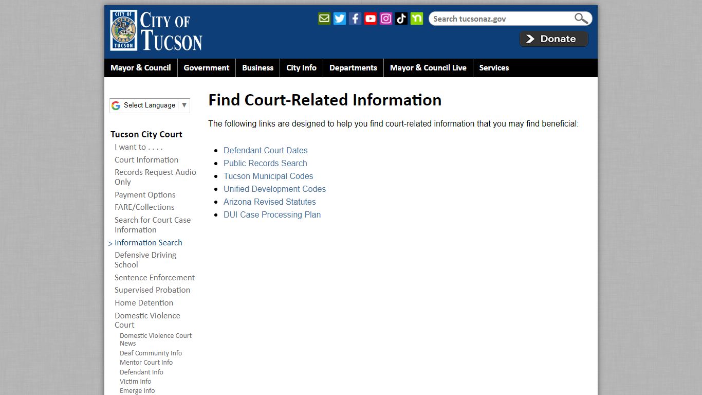 Find Court-Related Information | Official website of the ... - Tucson, AZ